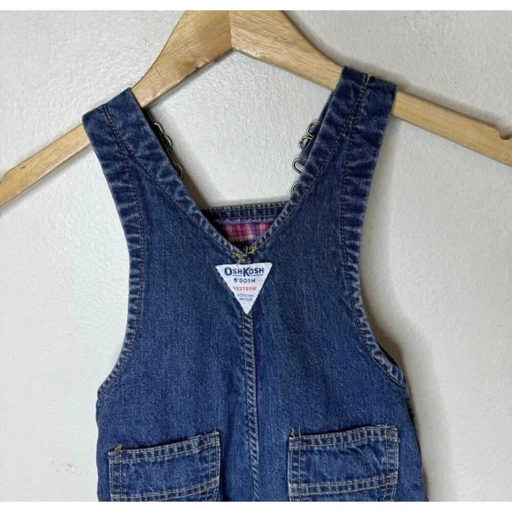 Vtg Oshkosh B'Gosh Vestbak Flannel Lined Bib Overalls Girls 24 Months Baby Denim